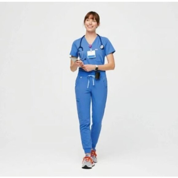 Figs Zamora Jogger Scrub Pants Small Petite Capri Blue NWOT - Picture 2 of 11